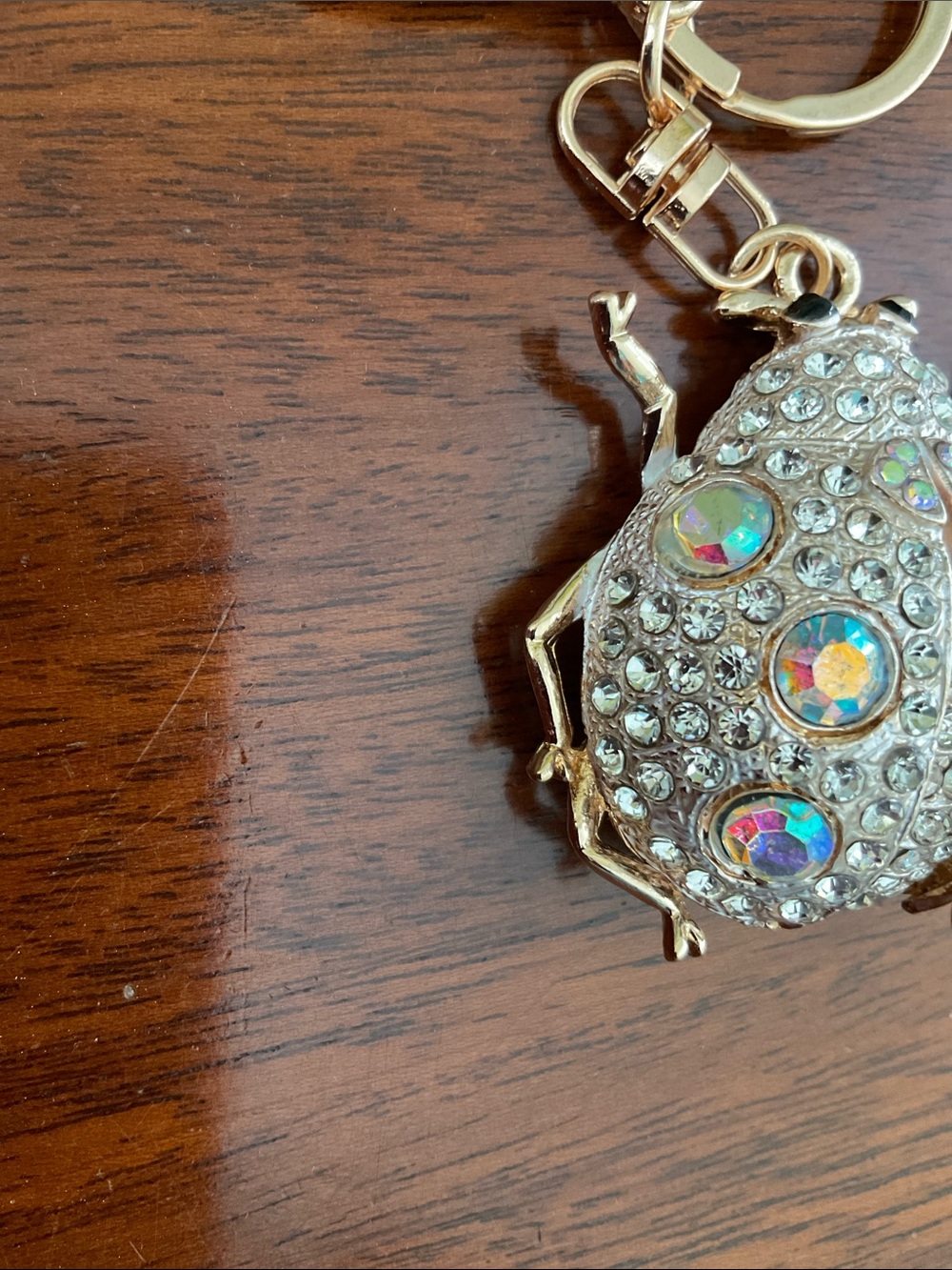 Ladybug Gold Tone Iridescent Keychain Purse Charm Whimsical Blingcore Sparkle - Picture 3 of 8